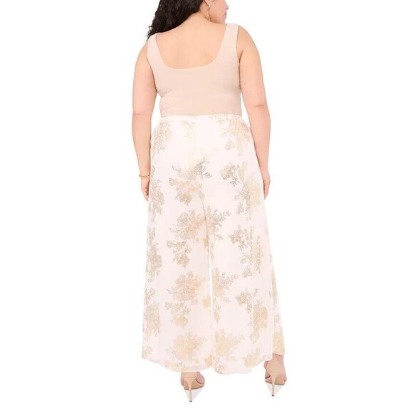 MSK Women's Plus Size Printed Chiffon Pull-On Palazzo Pants Ivory Gold 2X - Picture 3 of 11